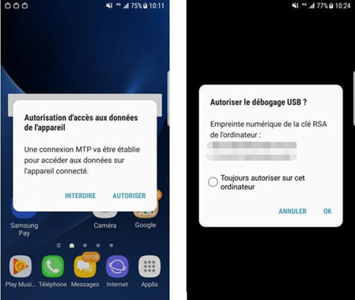 Autoriser débogage USB à analyser votre Android