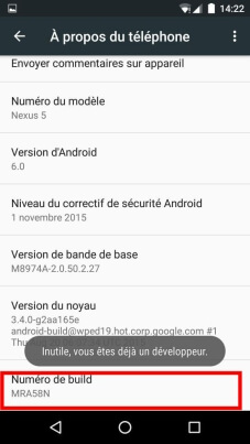 activer options développement android