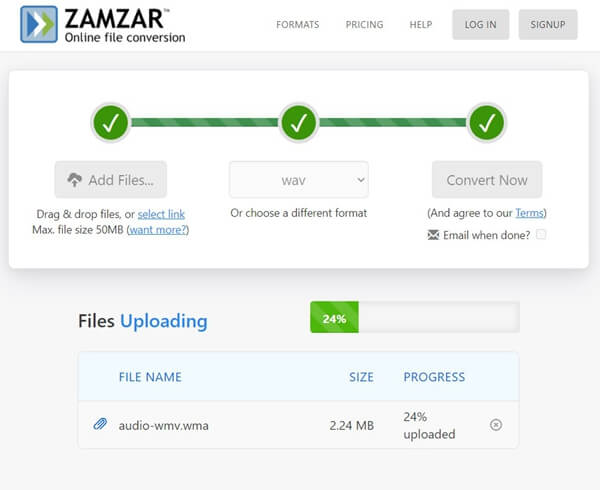 Convertir WWMV en WAV sur Zamzar