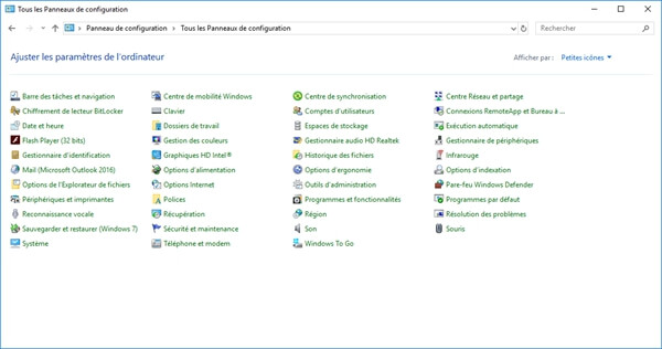 Panneau de configuration