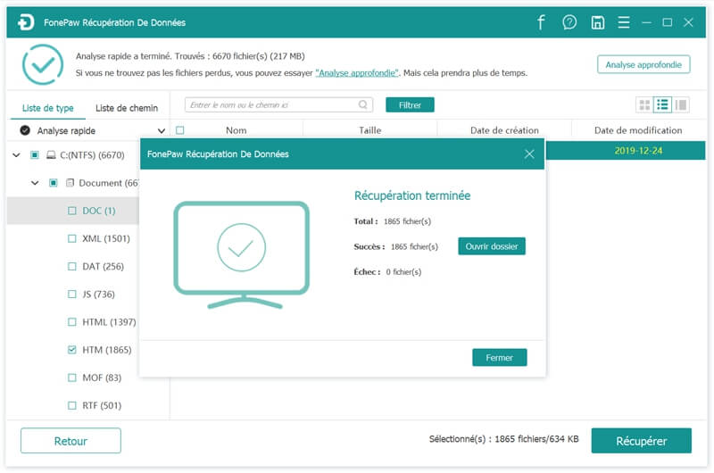 restaurer les fichiers sur Windows