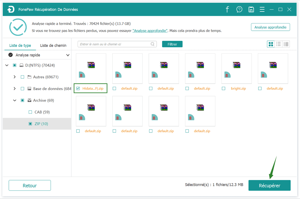 restaurer des fichiers sur clé USB