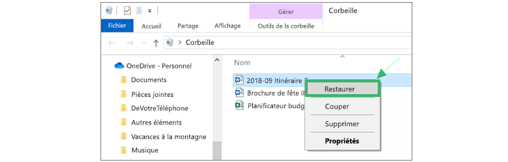 Récupération de fichiers supprimés : Les fichiers locaux