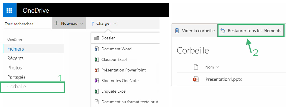 Restaurer tous les éléments sur One Drive