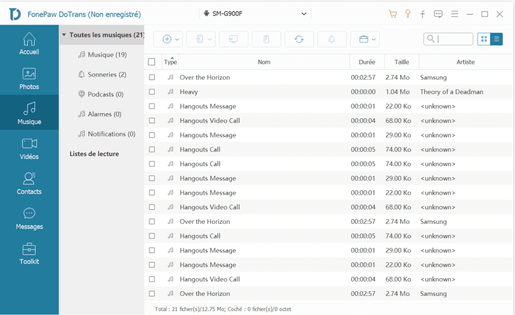 Choisissez les types de fichiers