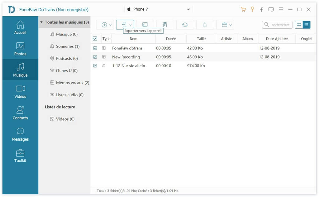 FonePaw DoTrans - Ajouter les fichiers MP3 à iPhone