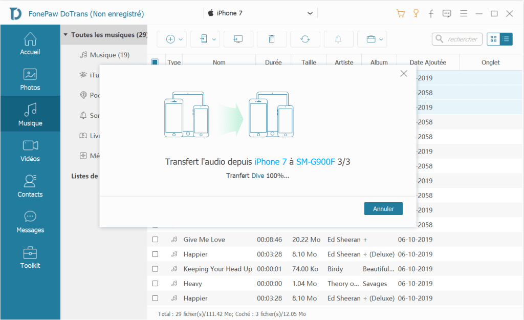 Copiez vos musiques depuis iPod vers Android