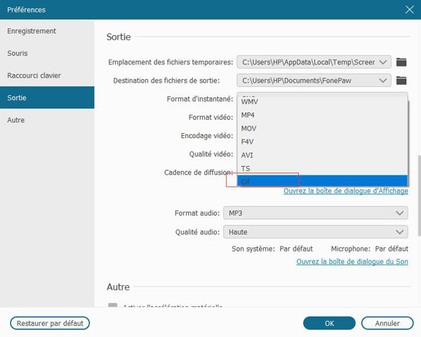 Configurez l'enregistrement d'écran vers GIF