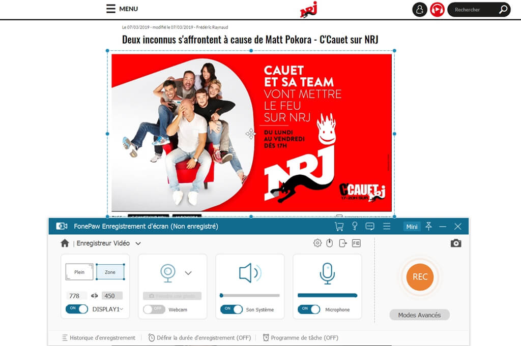 enregistrement audio-vidéo des musiques ou instant live sur NRJ