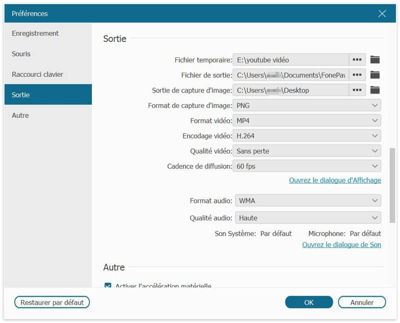 Configurer les paramètres de l'enregistrement vidéo