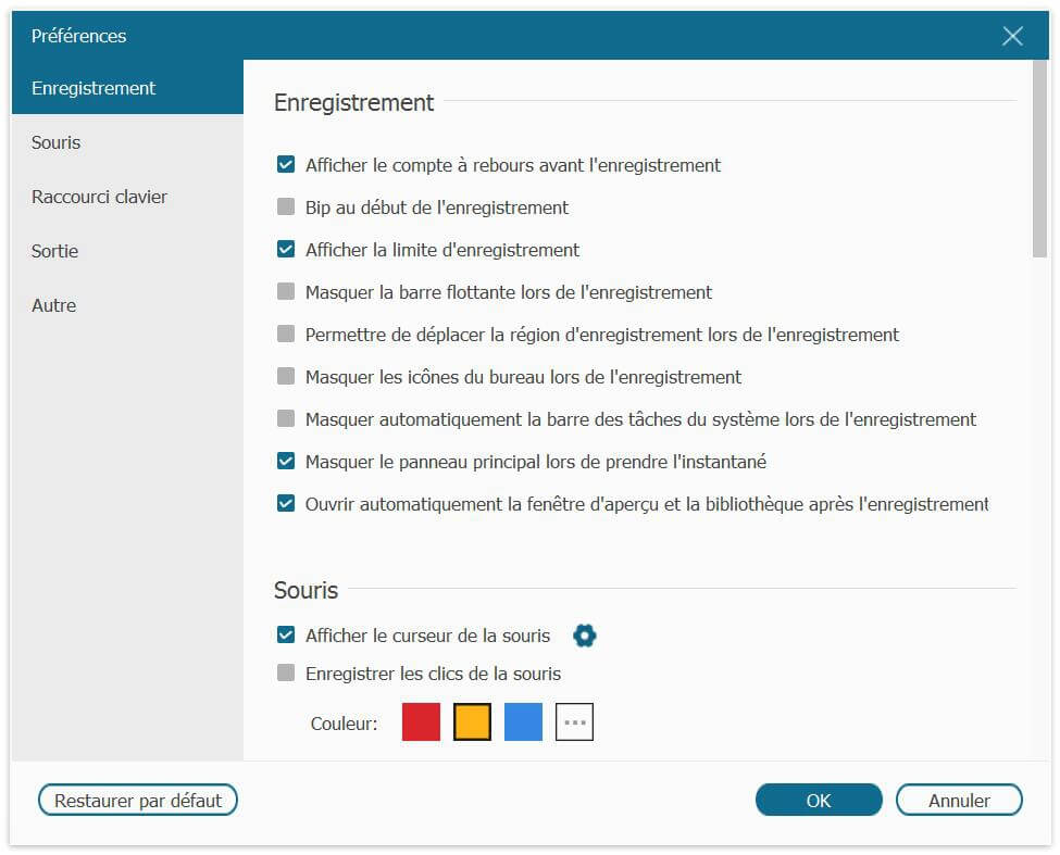 Personnaliser les paramètres d’enregistrement