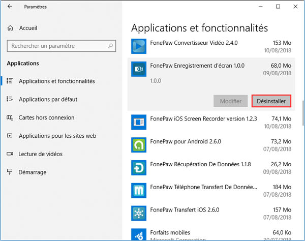 Supprimez à partir du panneau de configuration