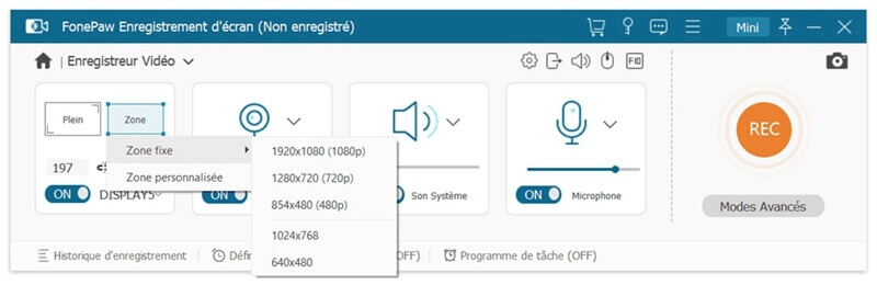 Zone fixe pour l'enregistrement