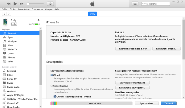 Restaurer l'iPhone via iTunes