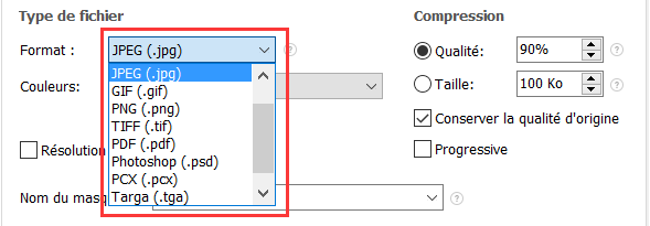 sélectionner le type de conversion