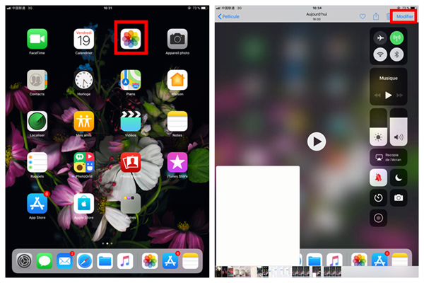 Photos et Modifier la vidéo iPad
