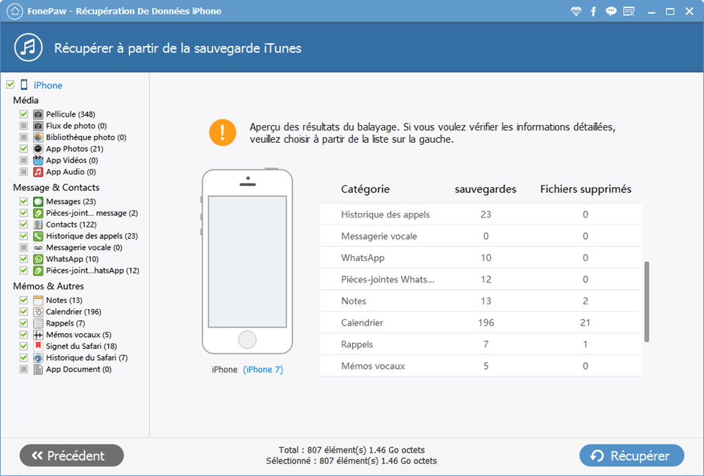 Restaurer la sauvegarde d'iTunes