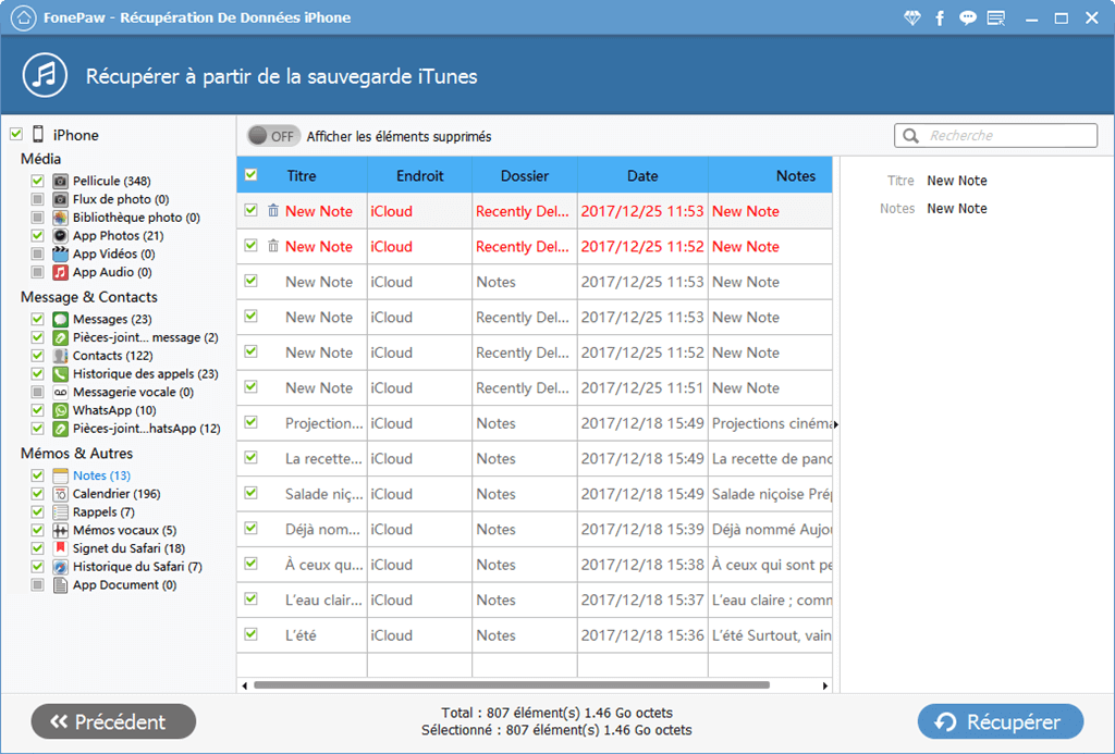 scanner toutes les données dans cette sauvegarde