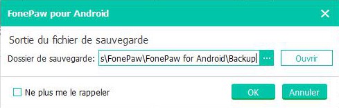 choisir un emplacement pour la sortie de fichiers de sauvegarde