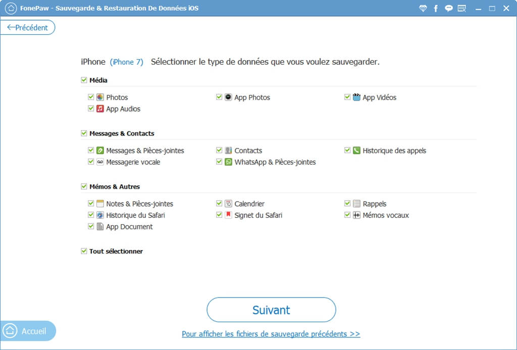 selectionnez les donnees pour sauvegarder