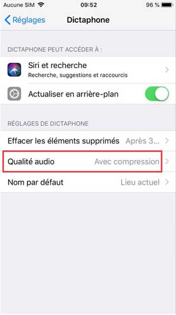 ppuyez sur Qualité audio