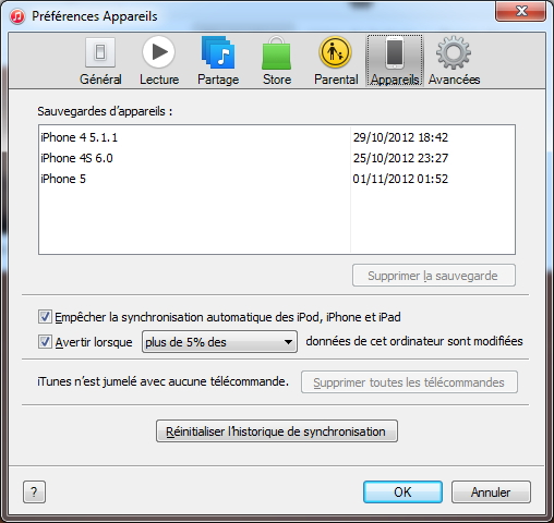 desactiver synchronisation auto itunes