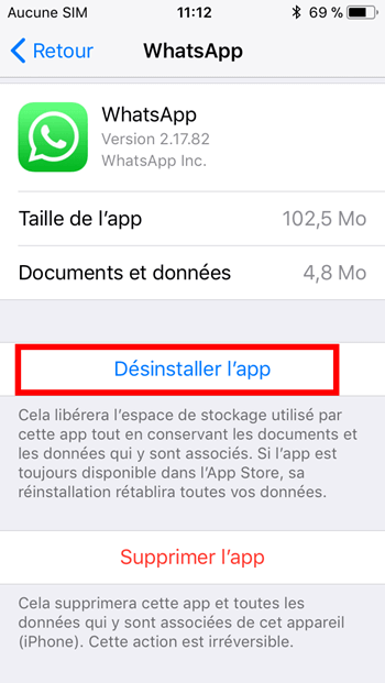 Desinstaller WhatsApp