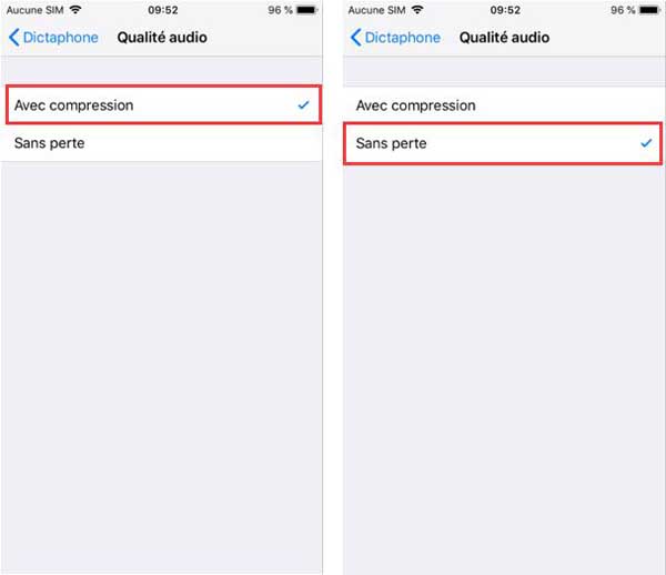 Deux options Qualité audio