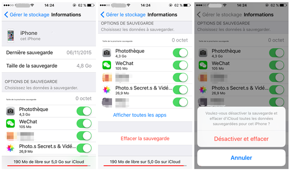 effacer anciennes sauvegardes icloud sur iphone