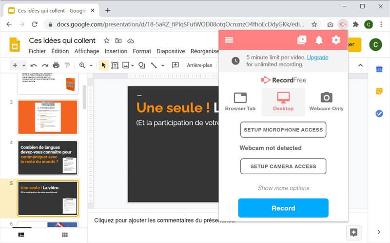 Démarrer à enregistrer la présentation avec Screencastify