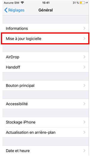 appuyez sur mise à jour logicielle