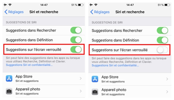 Désactivez les suggestions de Siri