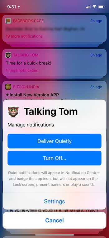 Deux options au centre de notifications