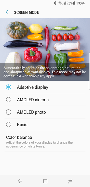 galaxy s8 screen adjust colors