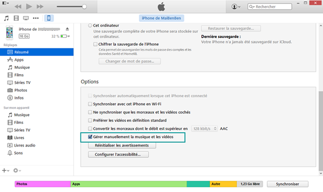 gerer manuellement musique video sur itunes