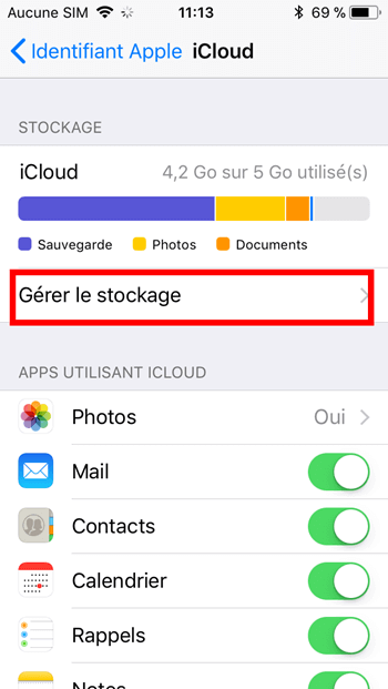 gérer le stockage ou la mémoire iPhone