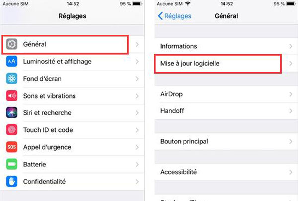 allez dans « Réglages » → « Général » → « Mise à jour logicielle »