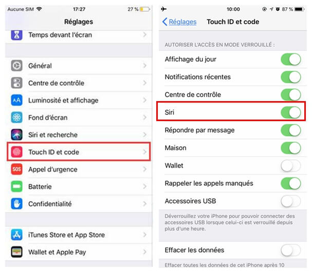 désactiver Siri lorsque l'écran est verrouillé