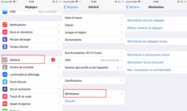 reinitialiser iPhone et effacer des contenus