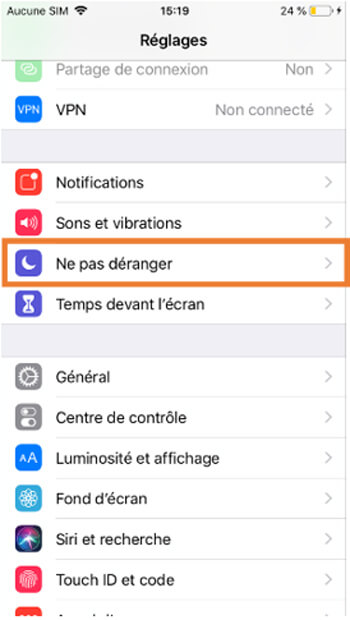 Allez dans « Réglages » → « Ne pas déranger »
