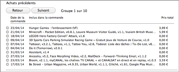 liste achats app store