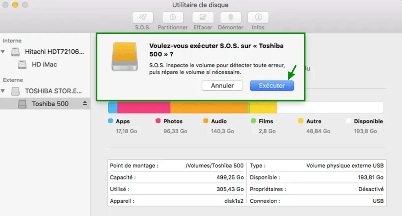 Utilitaire de disque - Exécuter la fonction S.O.S.