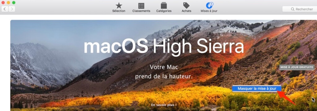 Masquer la mise à jour sur Mac