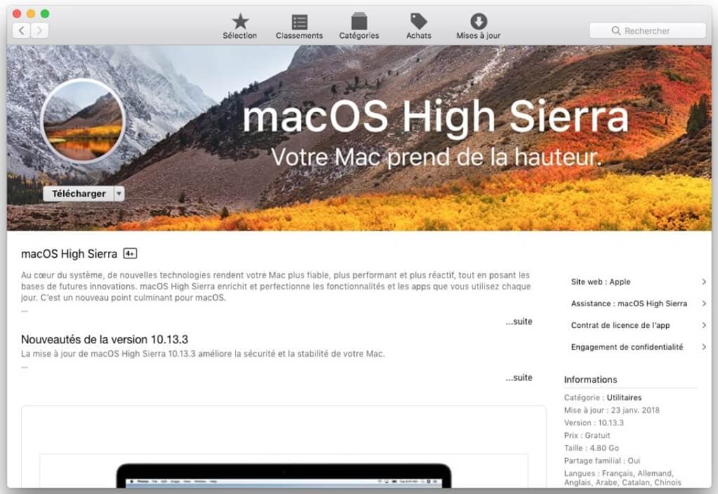 mettre à jour votre système vers macOS High Sierra