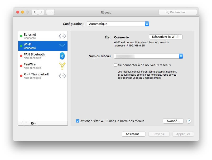 Configurer préférences Wi-Fi sur Mac