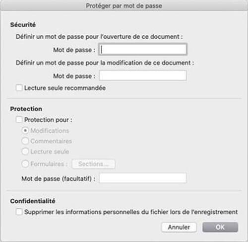Saisir un mot de passe pour la lecture du document Word 2019