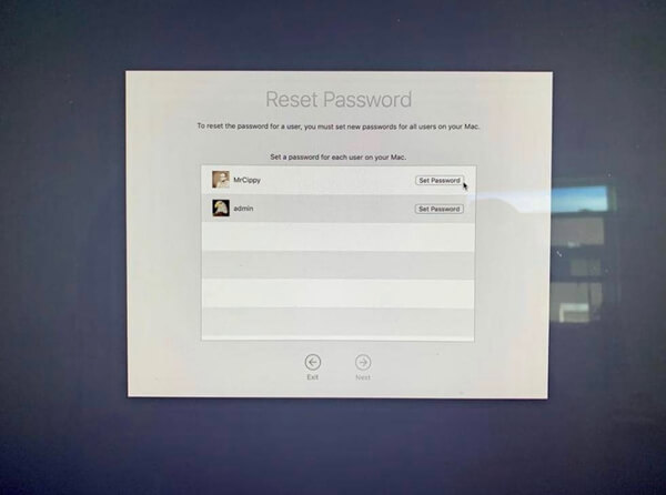 Réinitialiser le mot de passe de Mac via le compte administrateur