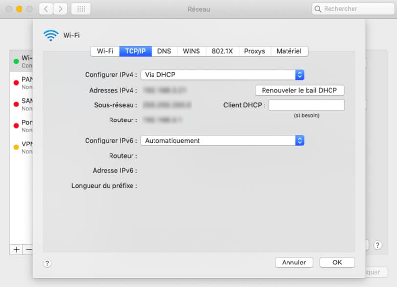 Renouveler le bail DHCP sur Mac