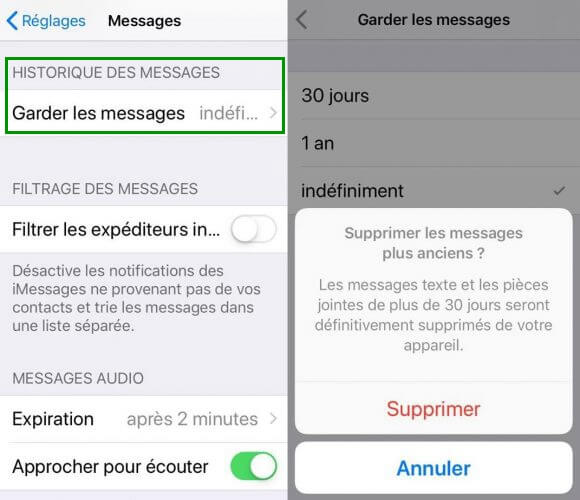 Messages et choisir combien de temps