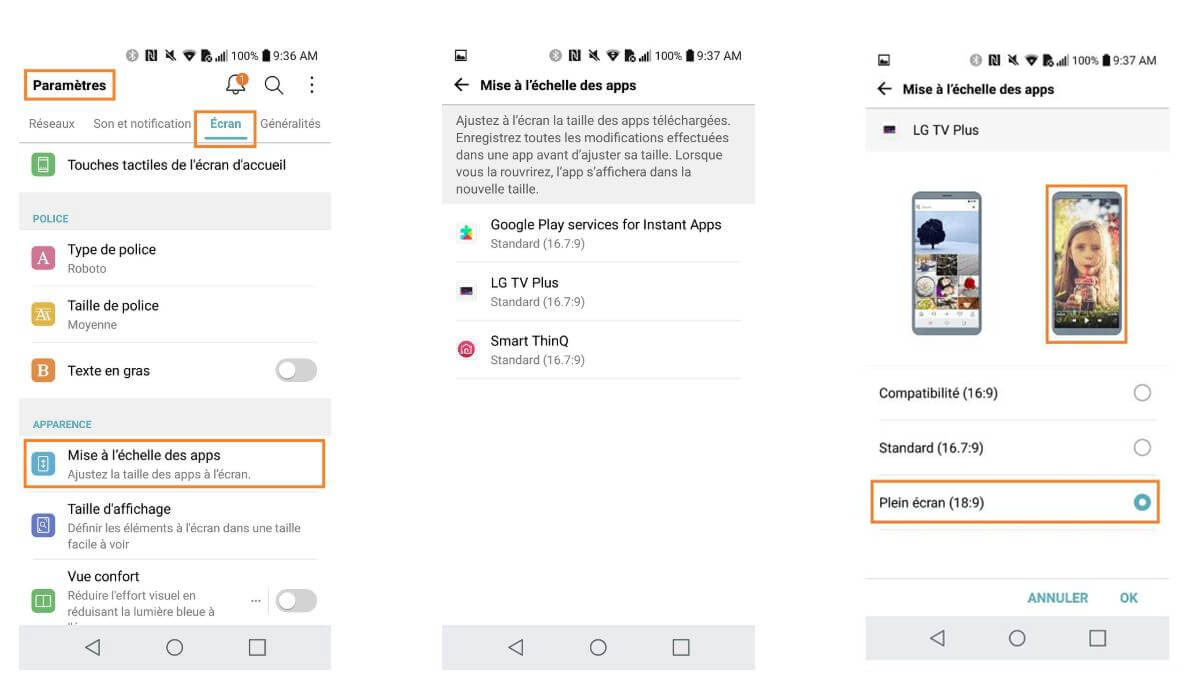 Mise à l'échelle des apps LG